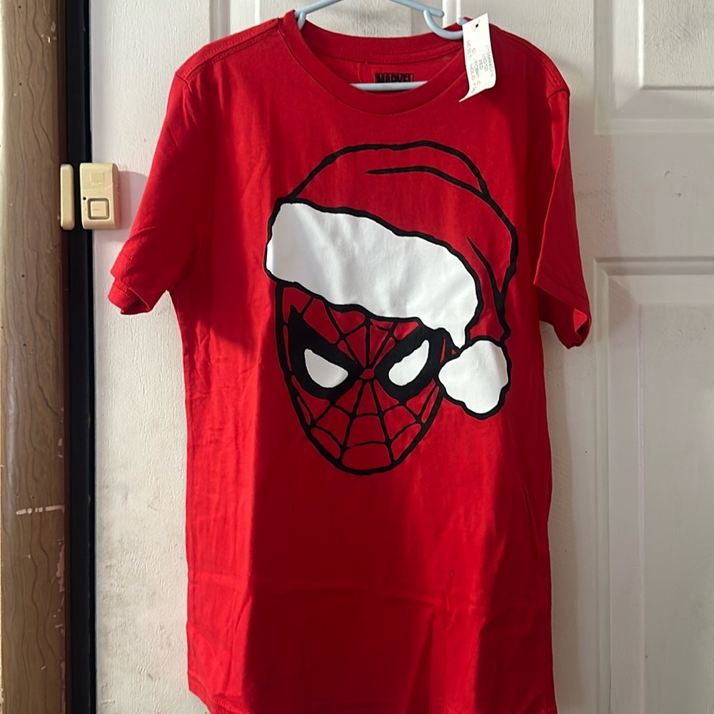 MARVEL SPIDER-MAN SANTA/HOLIDAY TEE: RED: NEW WITH TAGS: SIZE L (10/12)